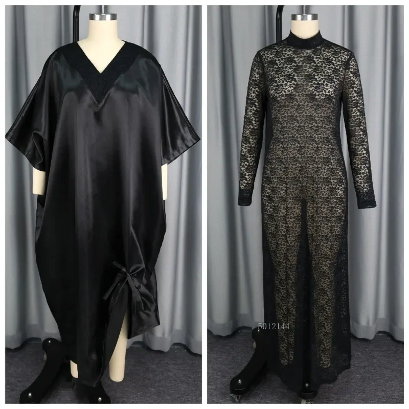 

Элегантные блестящие африканские платья Bubu для женщин, комплект из двух предметов с кружевом внутри, длинная свободная традиционная одежда Dashiki