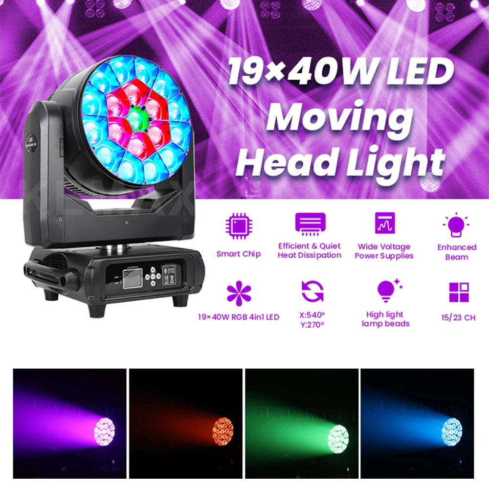 Bee Eye 19X40W Zoom Wash Moving Head Lights DMX512 DJ Beam Disco Party RGBW LED Focusing Stage Equipment For Night Club Concert