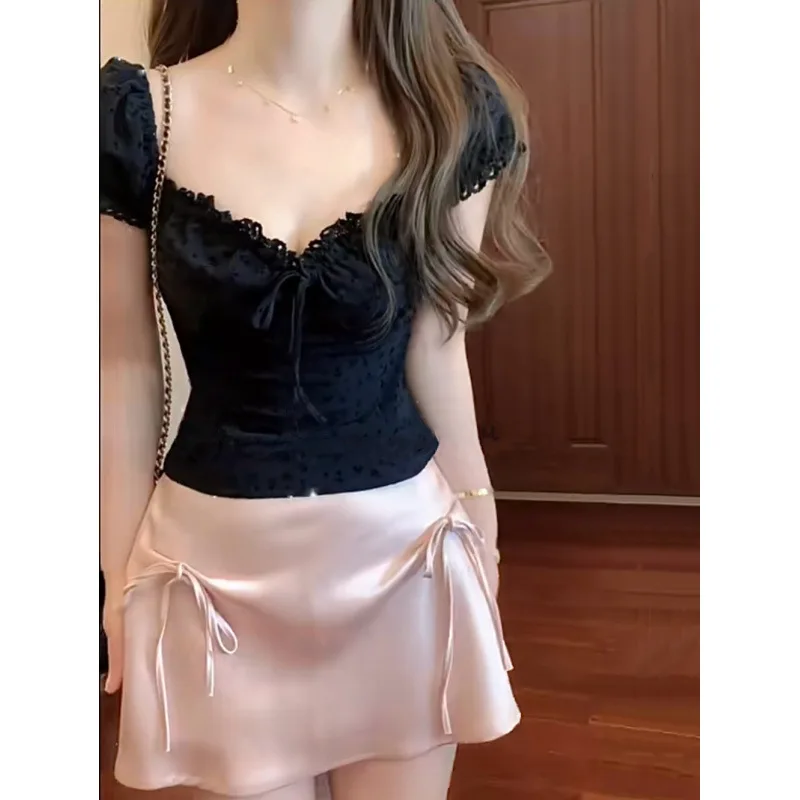 Summer 2025 Pure Desire Style Hot Girl Slim Fit Short Sleeve Top High Waist  Skirt Two Piece Set Women's Casual Sportswear