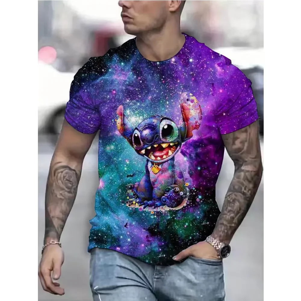 

Stitch Men's T-shirt 3D Disney Print Short Sleeve Cartoon Animation Men's T-shirt Summer Men's Wear New Oversized Men's Clothing