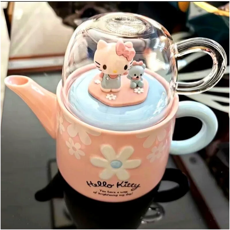 2024 Nowy Gorący Sanrio Anime Ceramiczny Czajniczek Kubek Śliczna Kreskówka Hello Kitty Kubek na Wodę Zestaw Wysokiej Wartości Dom Dziewczyna