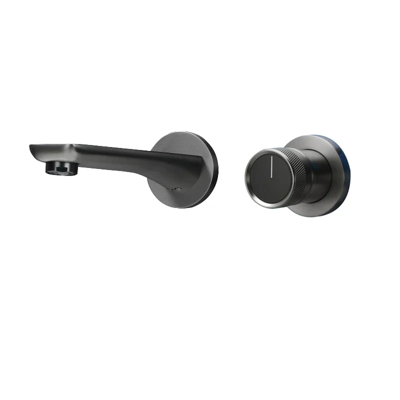 All-copper gun gray concealed basin faucet Hotel project into the wall type hot and cold bathroom wall row wall faucet