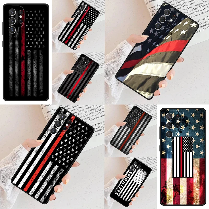 Firefighter Thin Red Line Flag Fireman Axe Phone Case For Samsung Galaxy S24 S23 S22 S21 Ultra S10 Note 10 Pro S20 Plus S9 Cover