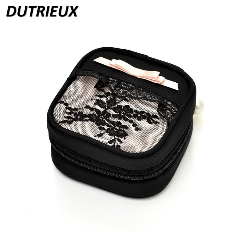 Fashion Black Lace Portable Square Makeup Case portagioie anello orecchini borsa portaoggetti Mini portagioie borse cosmetiche da viaggio