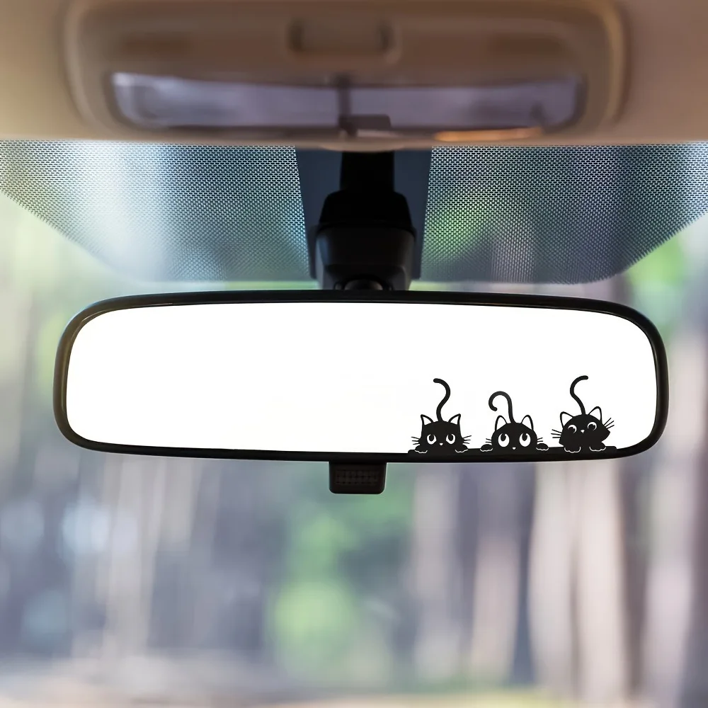 

3 pcs car mirror stickers - 3 cute kitten patterns, suitable for car mirrors, makeup mirrors and computer multi-functions