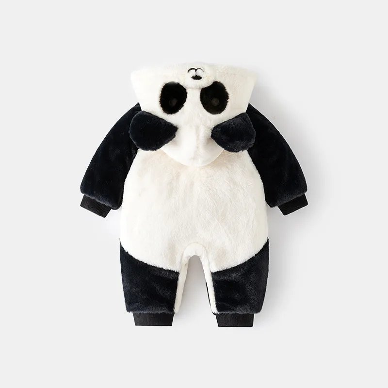 Baby Fleece-Lined Outer Wear Jumpsuit Autumn and Winter Baby Cotton-Padded Outing Winter Thickened Rompers Children Panda Cotton