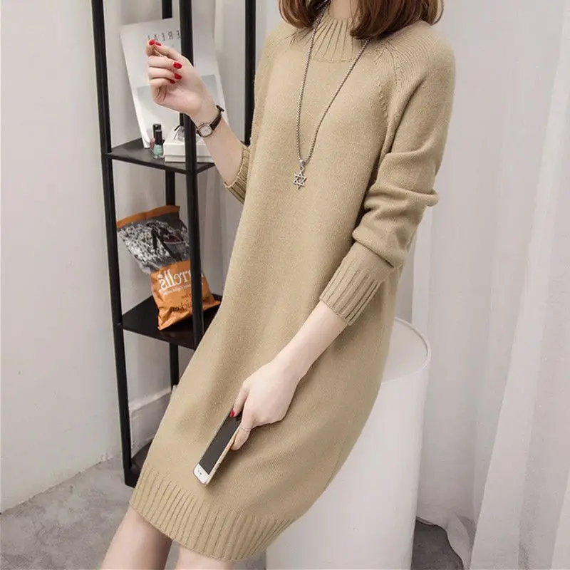 Black Knit Clothing Midi Female Dress Women's Dresses Crochet Knee Length Turtleneck Cover Up Trend Goth Casual 2000s Designer M