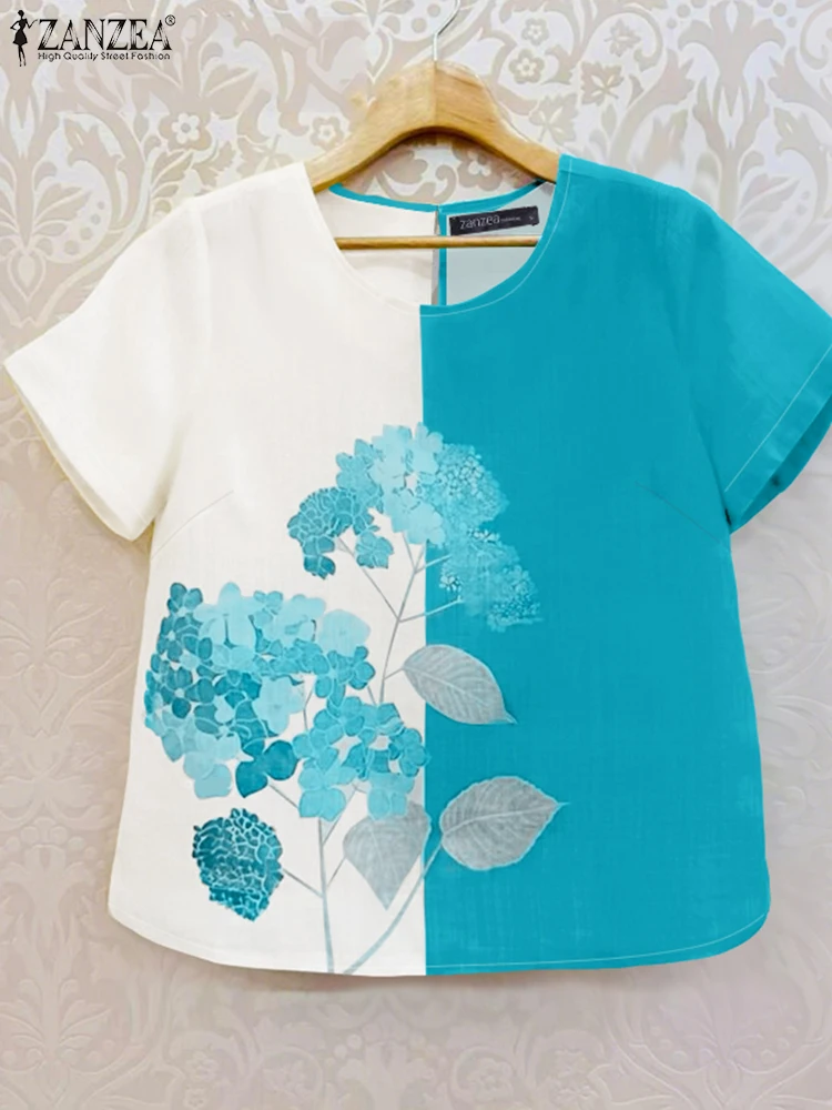 Camicetta stampata floreale vintage ZANZEA 2025 Estate Donna Top Casual O Collo Manica corta Blusas Camicia da vacanza vintage Mujer Femme