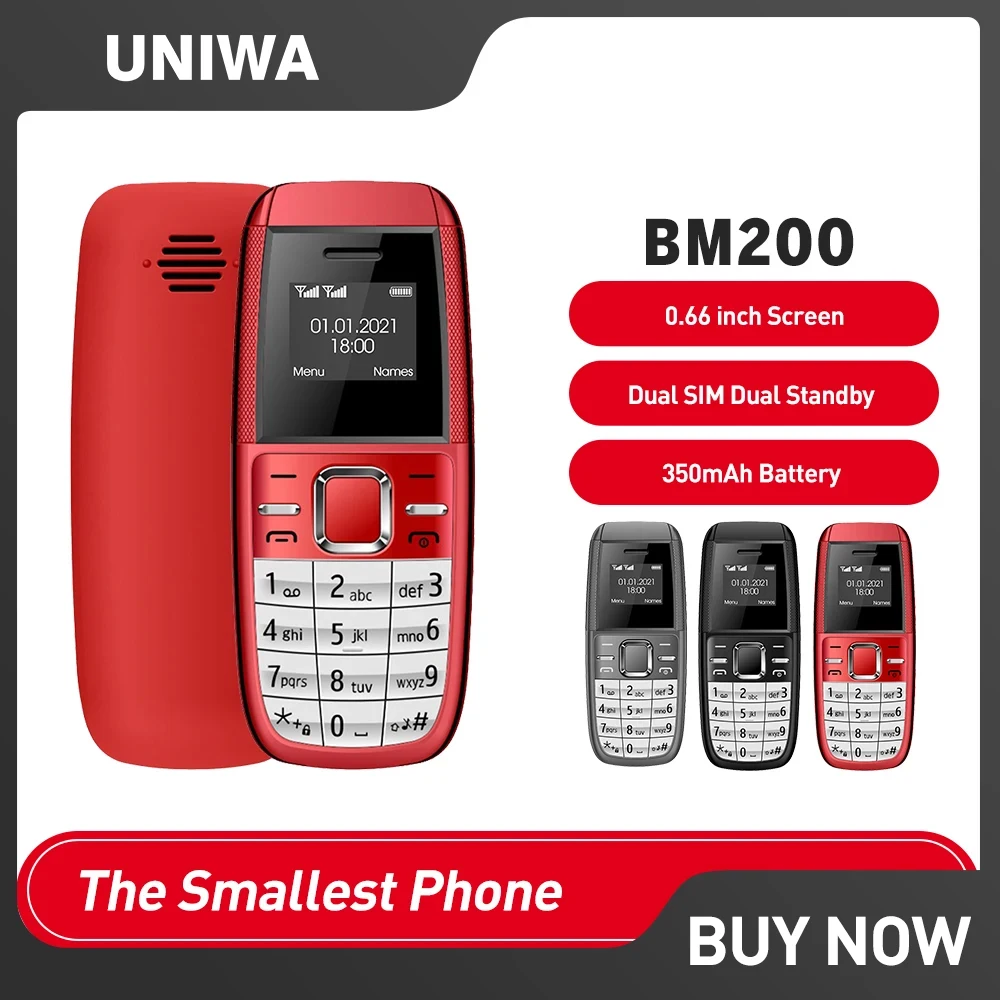 Телефон UNIWA BM200, 0,66 дюйма, MT6261D GSM, четыре диапазона, с кнопочной клавиатурой
