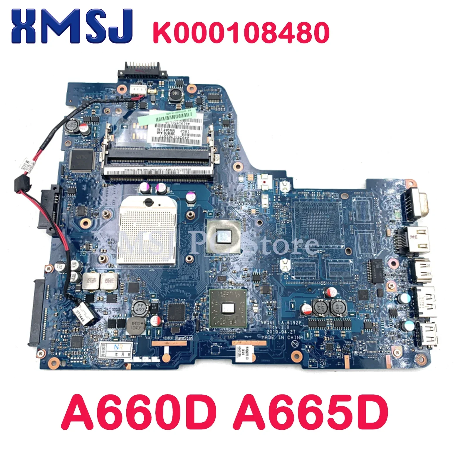 

XMSJ For Toshiba Satellite A660D A665D Laptop Motherboard K000108480 LA-6192P DDR3 Free CPU Main Board Full Test