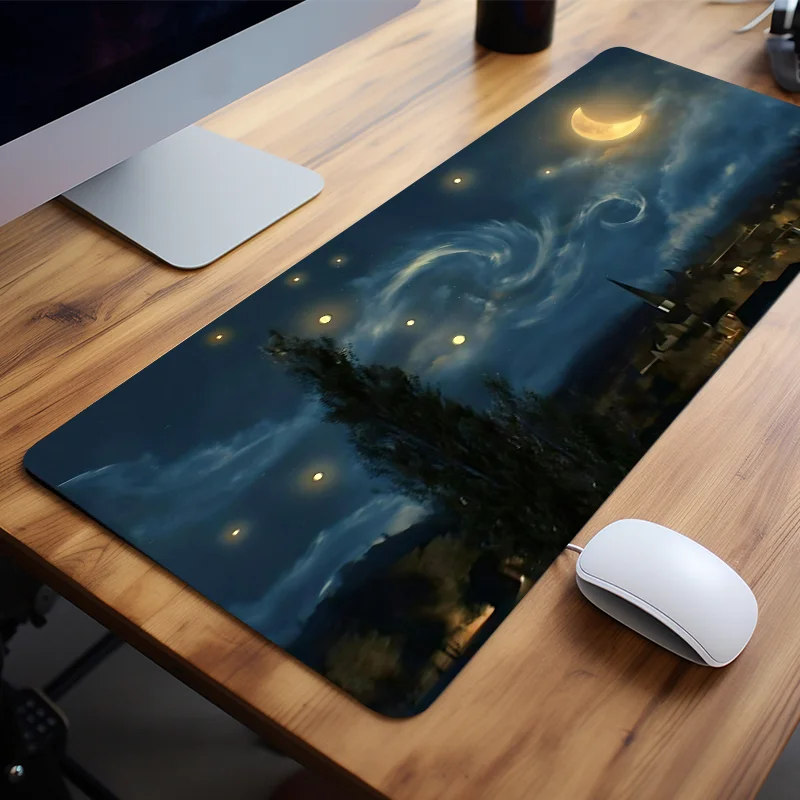 Night Sky Mouse Pad Abstract Art Oil Painting Large E-sport Desk Pad Natural Rubber Anti-Slip Office Desk Pad Gift for Friend