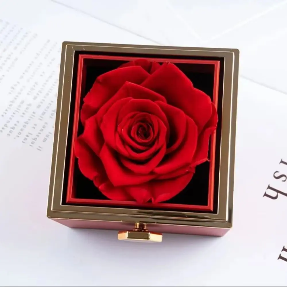 

Rotation Rose Jewelry Gift Box Eternal Rose Ring Display Proposal Ring Boxes Dustproof Luxury Jewelry Display Rack Lovers