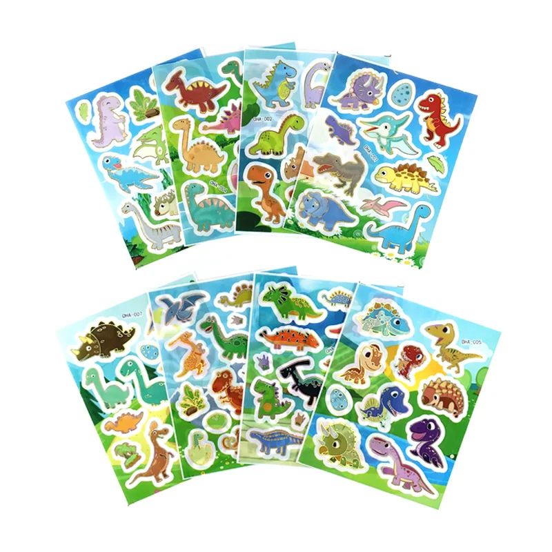 8 Sheets/Set Transparent Self-adhesive Cartoon Dinosaur Stickers Hot Stamping Process PVC Sticker for Children's Gift