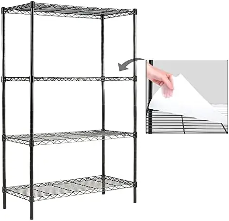 

4- Shelving Unit with Liners Set of 4, Adjustable Rack Unit, Steel Wire Shelves, Shelving Units and Rack for Office Kitchen an