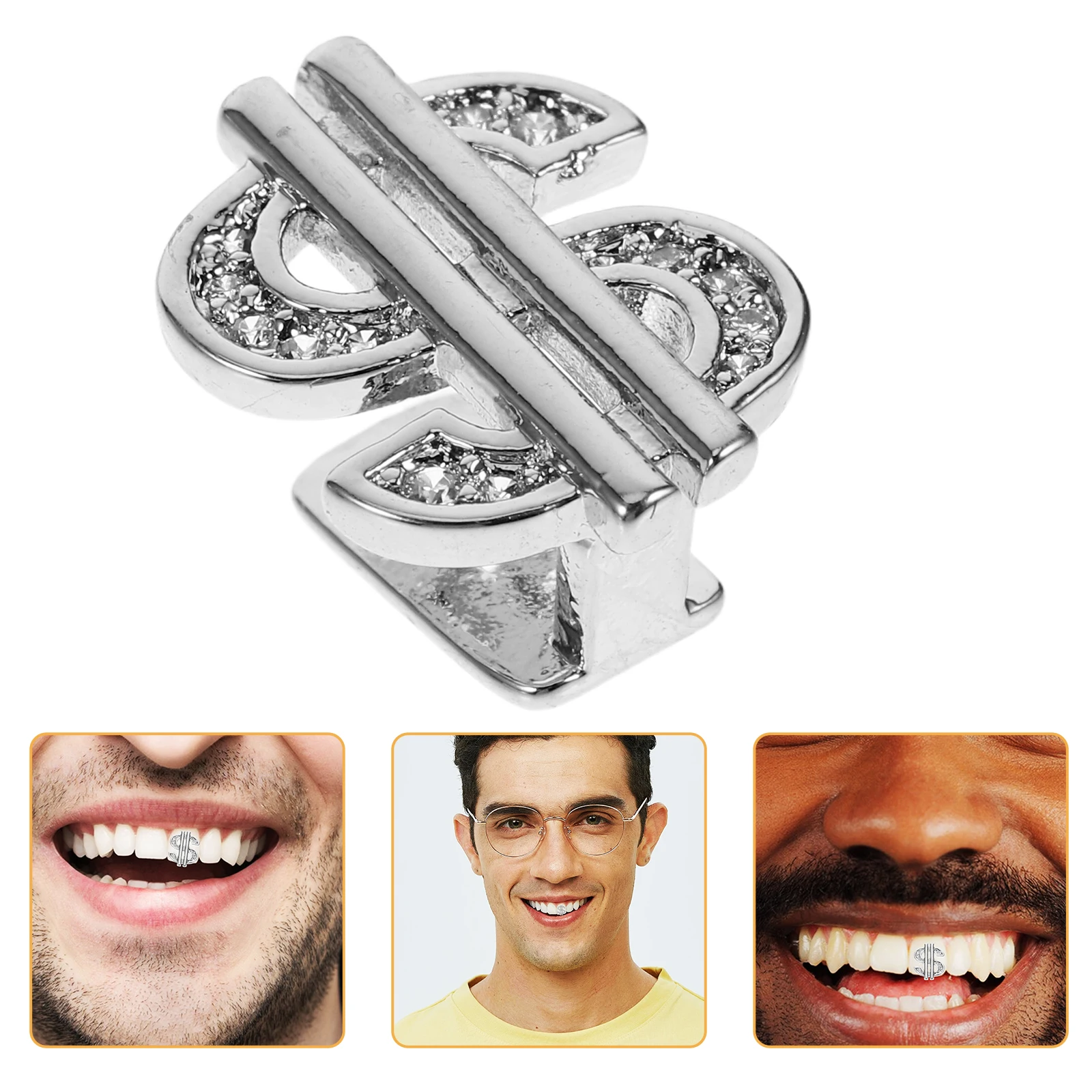

Silver Plated Copper Teeth Braces Punk Hip Hop Single Tooth Cap Cosplay Rapper Halloween Mouth Grill Teeth Jewelry