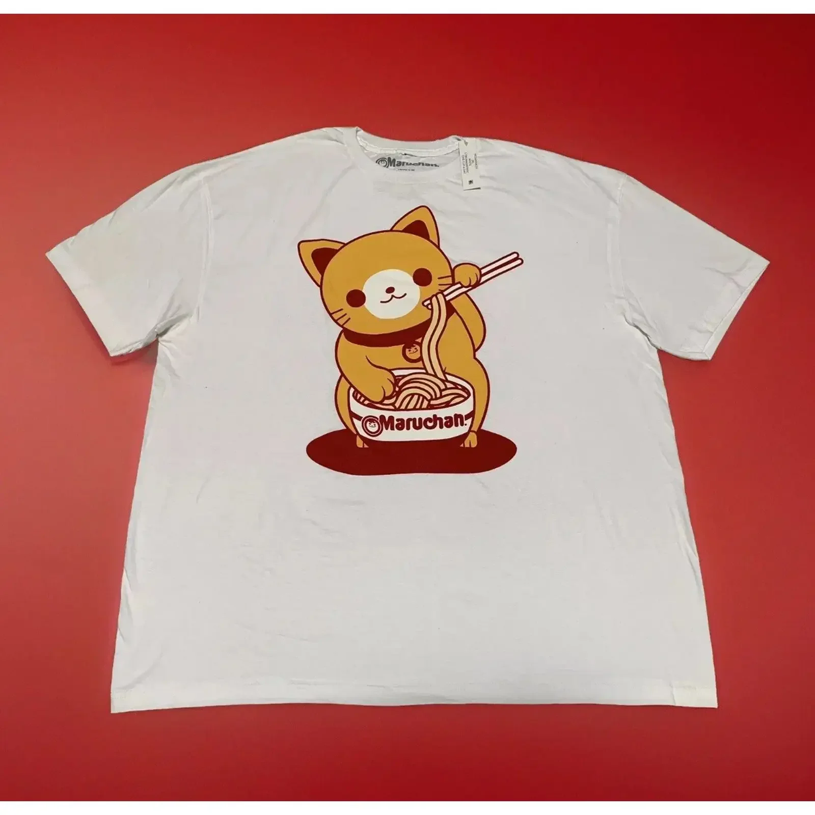 NUEVA camiseta blanca para hombre Maruchan Cat Instant Ramen Noodle, talla 3XL, estilo vintage, lavada, para uso diario, suave y cómoda