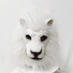 Fun Lion Head Animal Mask Latex and Mane Novelty Dress Up Masquerade Carnival Parties Gold White Lion Costume Mask
