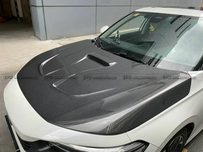 

For Honda 11th Gen 2021 Civic FE1 FE2 MU2 Type Front Vented Carbon Fiber Hood Body Kit Tuning Racing Glossy Fiber Bonnet