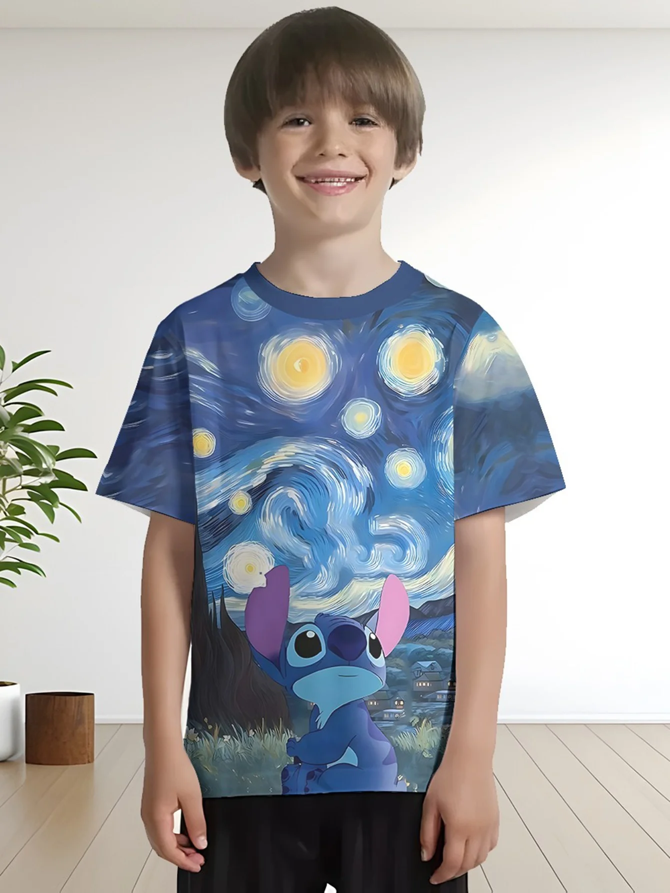 

Детская футболка с 3D мультяшным принтом, яркая звездная ночь Y2K, модная повседневная быстросохнущая футболка, свободная, удобная, дышащая