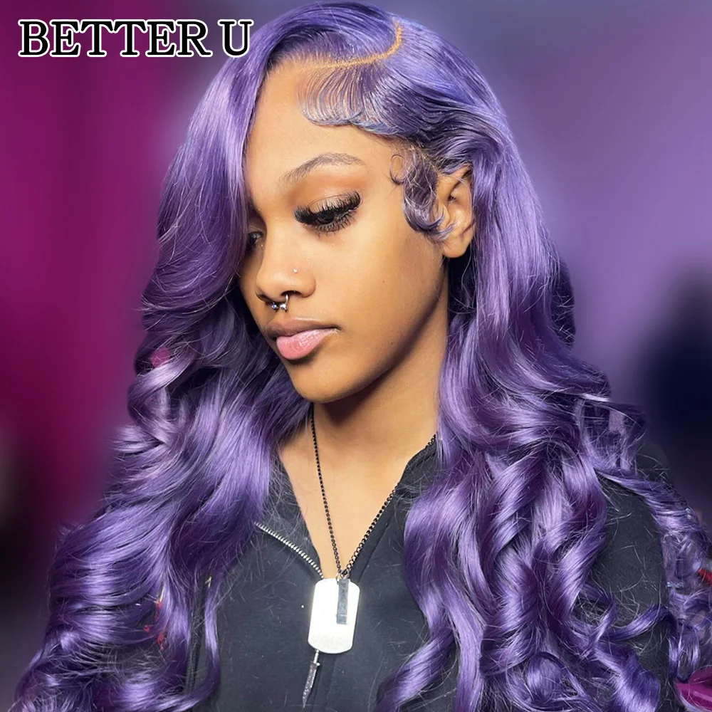 13x6 رمادي أرجواني الدانتيل أمامي خصلات الشعر المستعار الإنسان الجسم موجة قبل قطعها الأرجواني الداكن اللون 13x4 الدانتيل الجبهة الباروكات شعر الإنسان للنساء