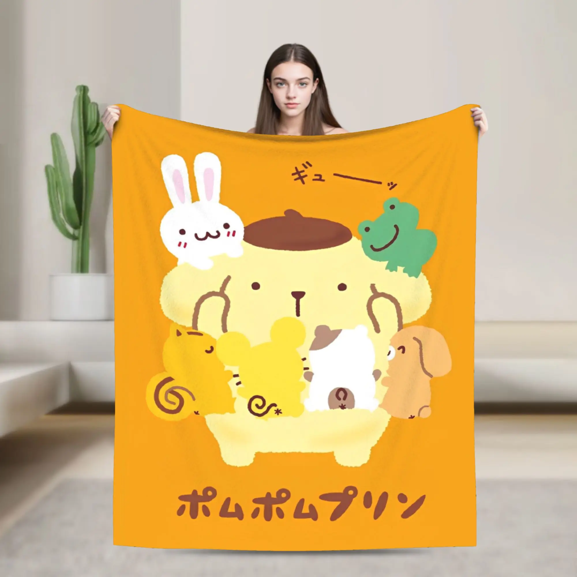 

Pom Pom Purin and Animals Knitted Blanket Flannel Ultra-Soft Throw Blanket for Home Couch Bedspread