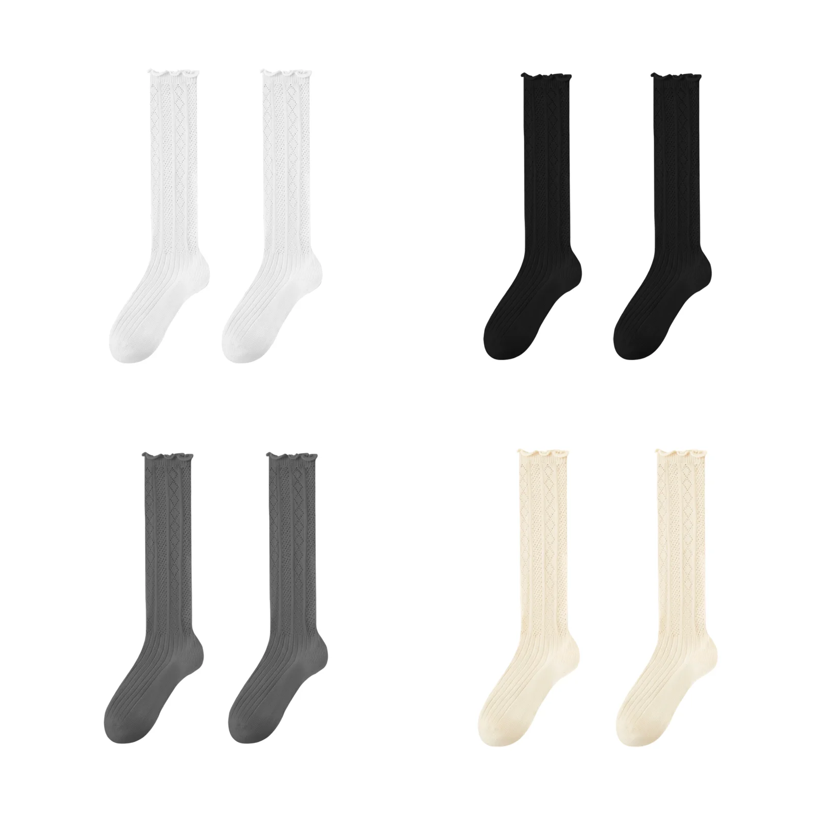 Dui Dui Socks Women's Knitted Patterned Calf Socks Four Color Combination (White + Black + Gray + Beige)