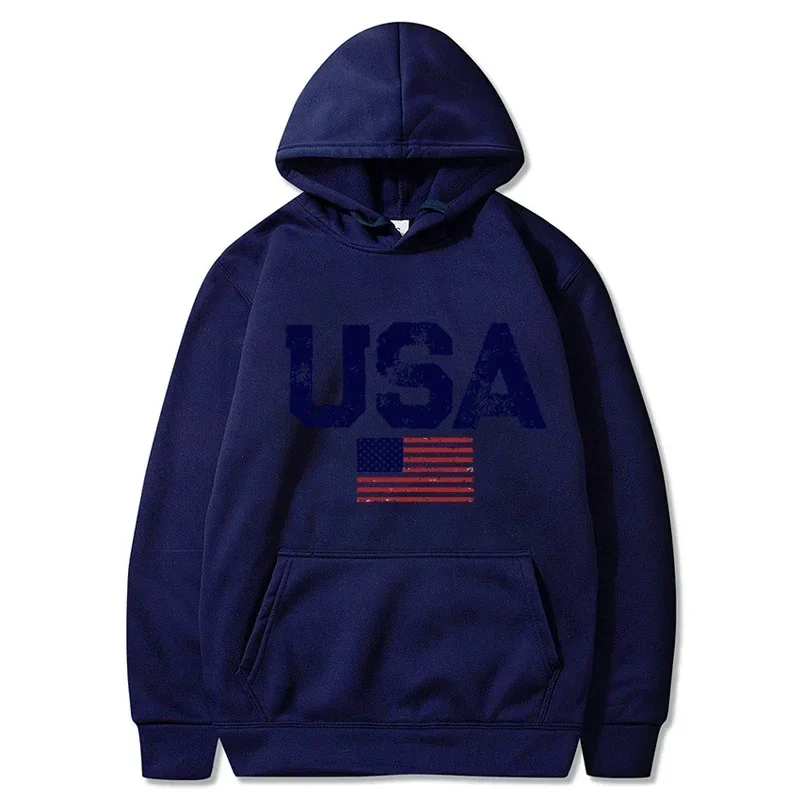 Litery USA Flaga amerykańska Gwiazdy i paski Odzież męska Luźna bluza z kapturem Crewneck Jesienne bluzy z kapturem Casualowa bluza z kieszeniami