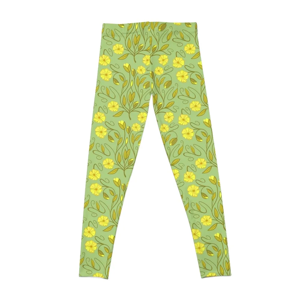 Modern Art Nouveau floral vines in yellow, sage, and lime green Leggings leggins push up woman Womens Leggings