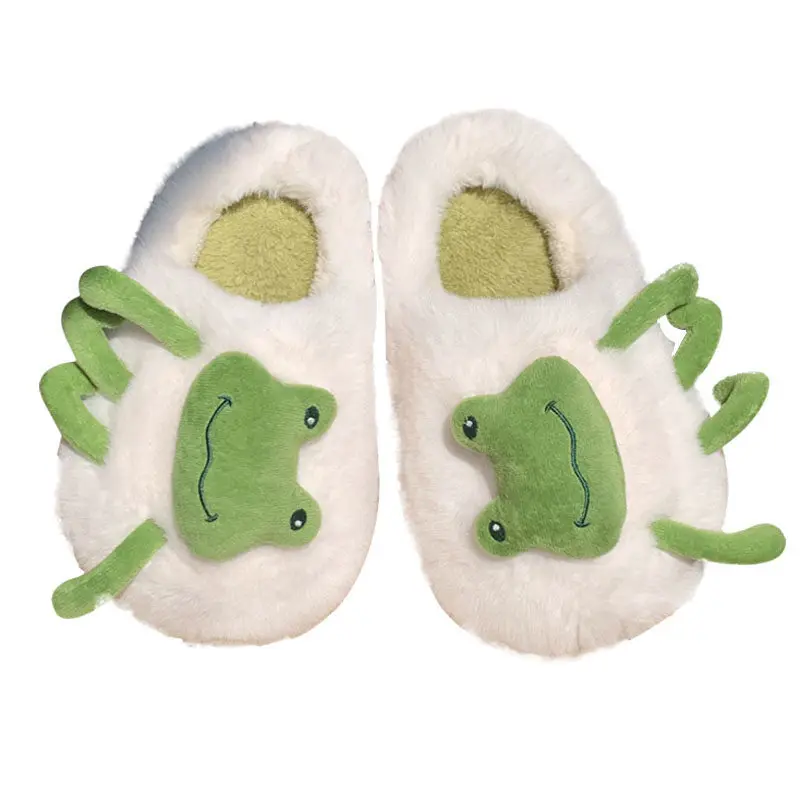 Creative and funny little frog warm plush cotton slippers autumn and winter new home indoor soft-soled cotton shoes women