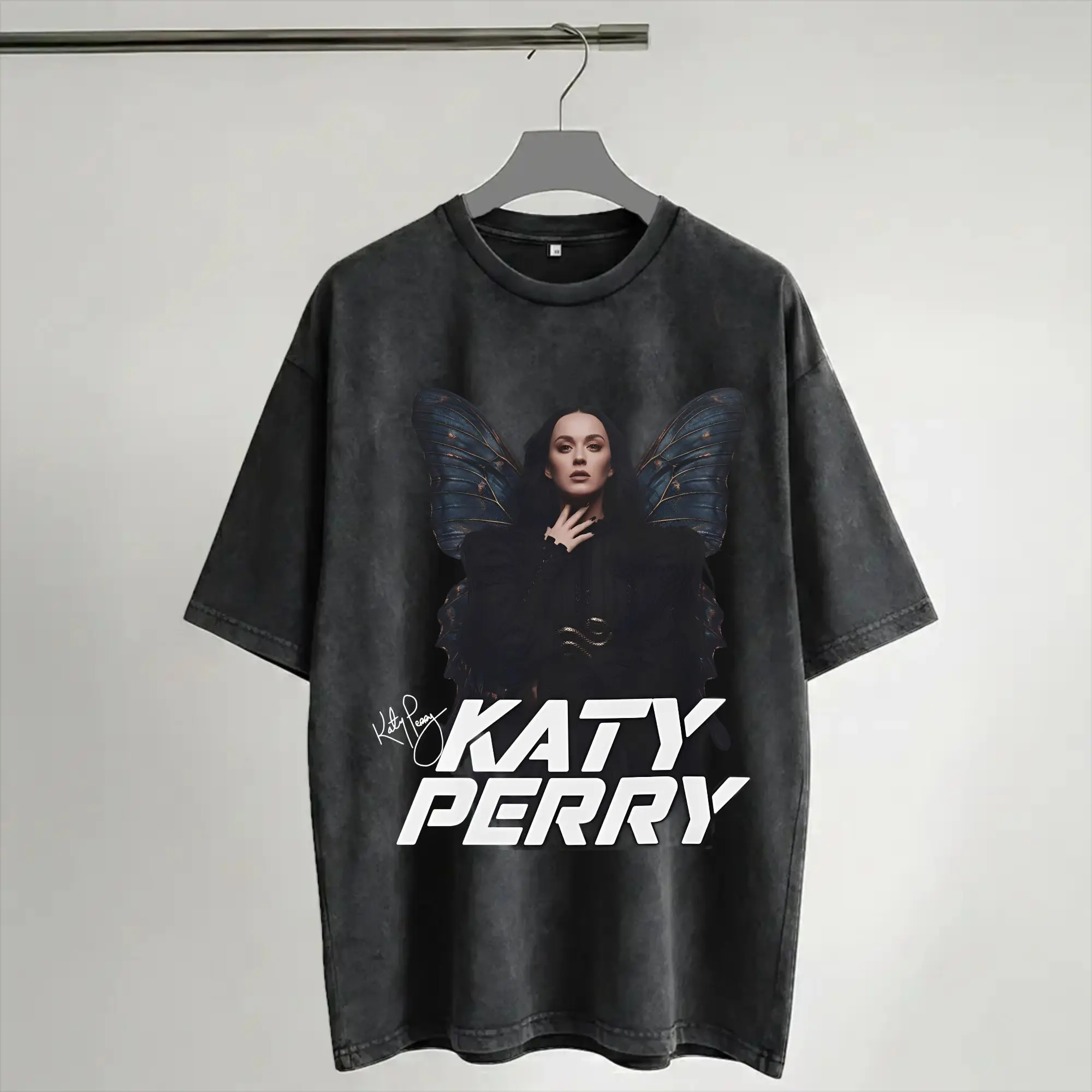 Harajuku Washed Shirts 2026 Katys Perrys Tour Apparel Vintage T-Shirts High Street  Streetwear Short Sleeve Printed Tops Tees