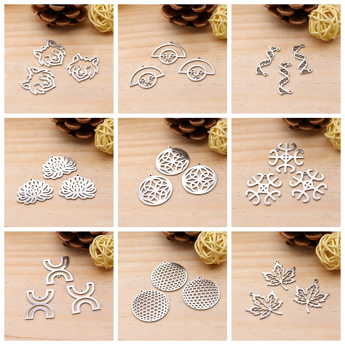 3pcs Wolf Biology DNA Musical Treble Clef Note Stainless Steel Pendant Charm For Jewelry Making Necklace Earring DIY Accessories
