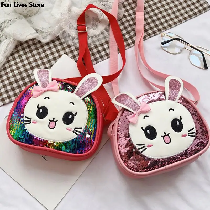 Rabbit Sequins Crossbody Bags Girls Fashion Shoulder Purse Birthday Party Gift Princess Sling Bag Kids Cute Bunny Handbags