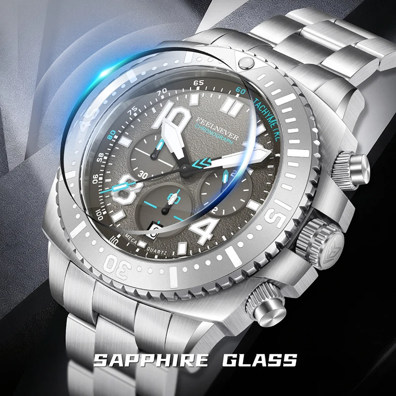 FEELNEVER New Fashion Quartz Wristwatch Sapphire 316L Stainless Steel Diving Watch Men Strong Luminous Waterproof Men's Watches view 4