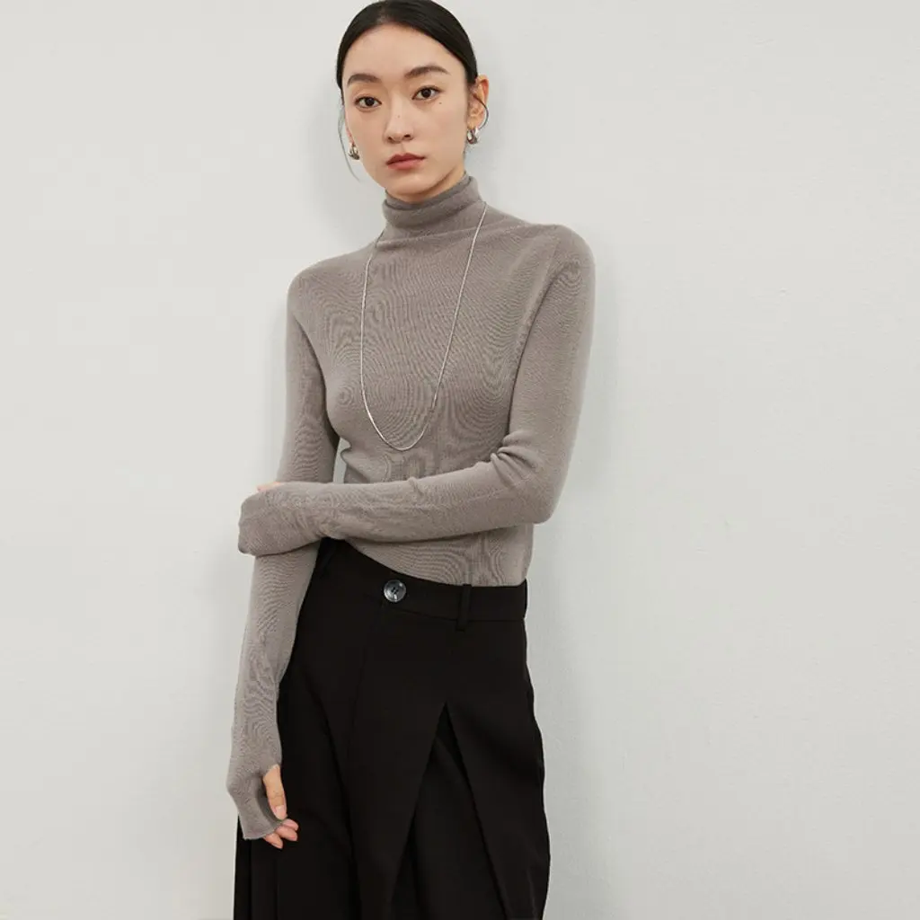 

Women's Bi Enters Seamless One-Piece Worsted Wool Knitwear Turtleneck Bottoming Shirt Finger Covers Autumn Winter 25