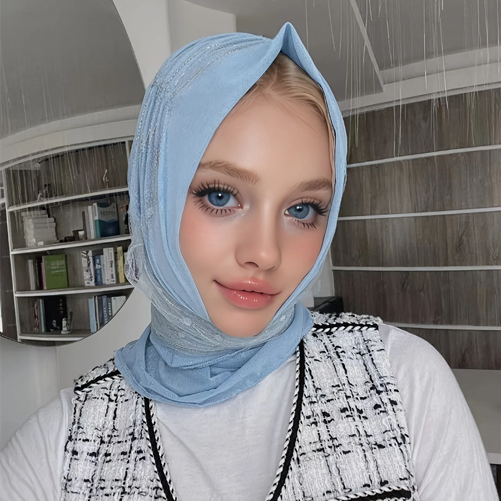 

New Headscarf Solid Color Pleated Double-layer Yarn Headscarf Dopamine Color Girls Headscarf Middle East Pullover