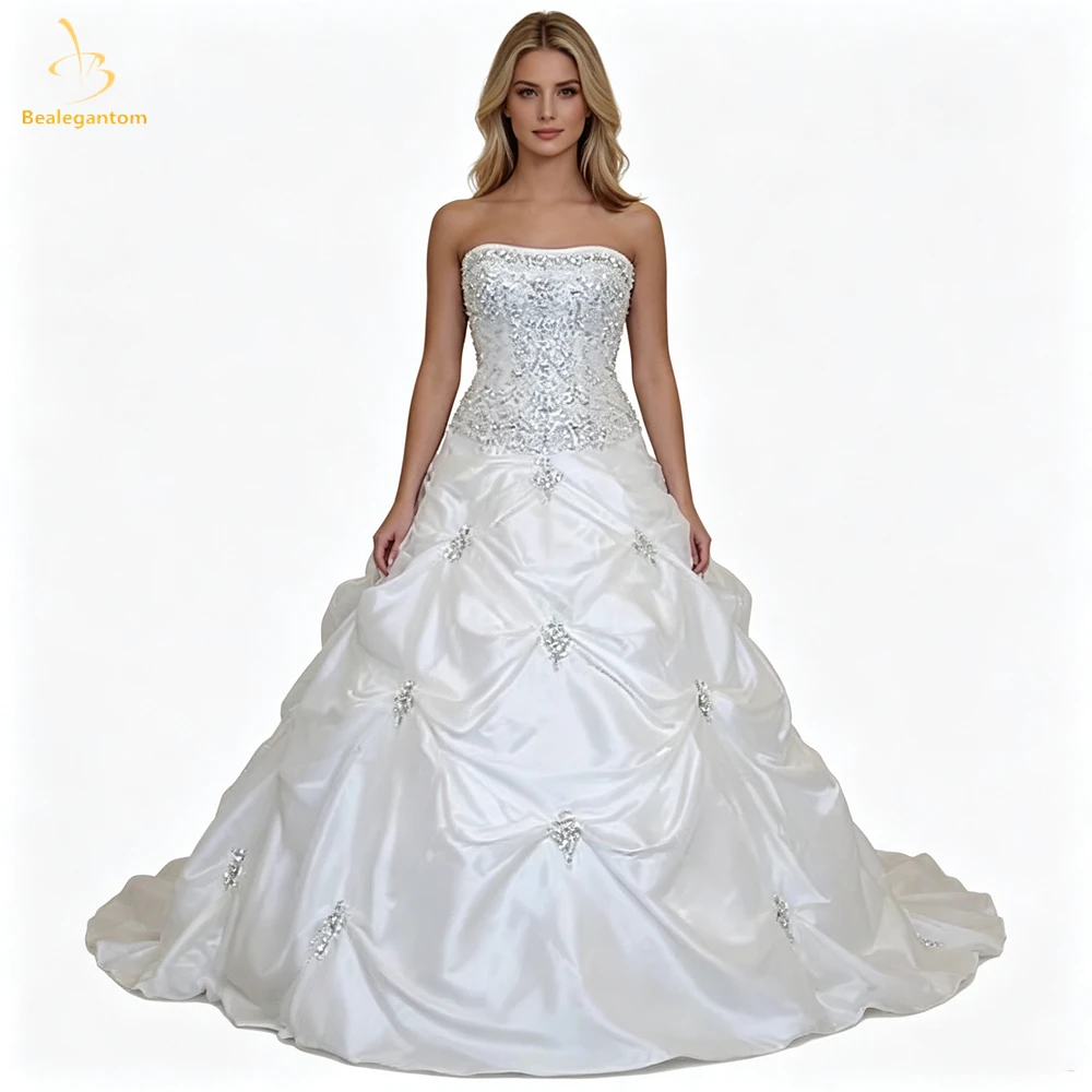 Bealegantom Wedding Dresses For Bride Ball Gown Strapless Neckline With Beading Sequined Custom Made Vestidos De Novia QA356