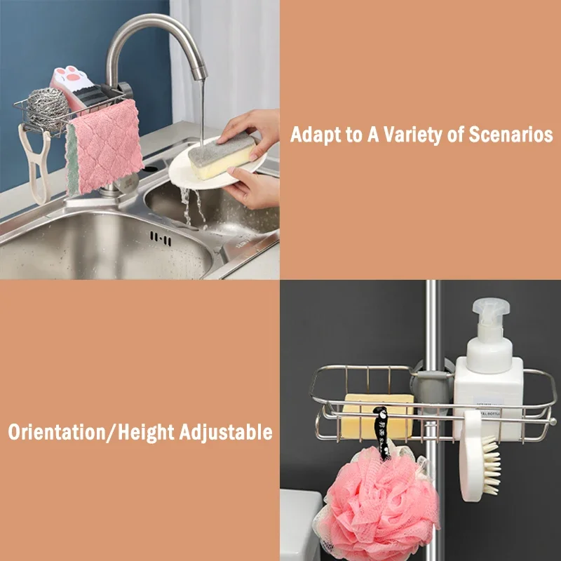 Stainless Steel Funcet Under Sink Sponge Holder Tools Accessories Kitchen  Basket Finishing Bathroom Tap Rack Storage Organizer