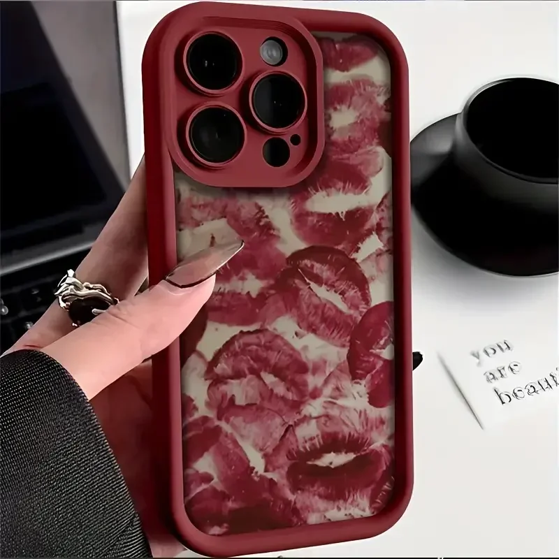 Red lip print fashion phone case for iPhone 11 13 14 15 Pro Max 12 Mini 78 Plus XS XR SE durable anti-fall full coverage