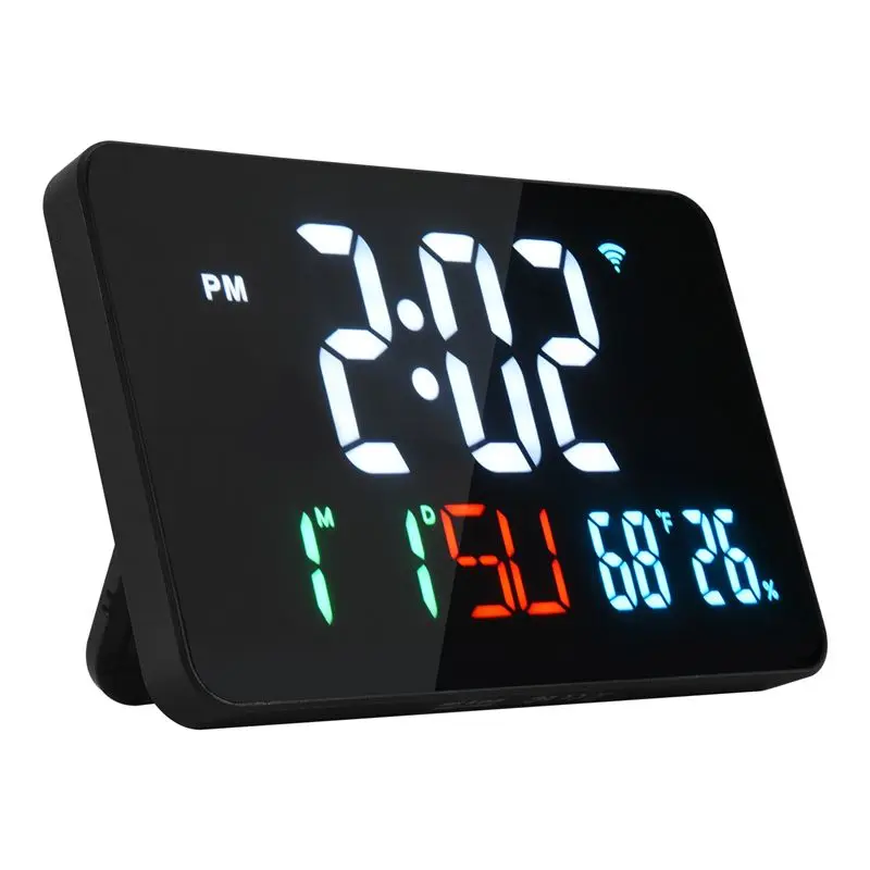 A55F-Digital Clock Alarm Clock Wifi Clock, Extra Large Letters, Temperature And Humidity, Calendar, Week, 4-Level Brightness