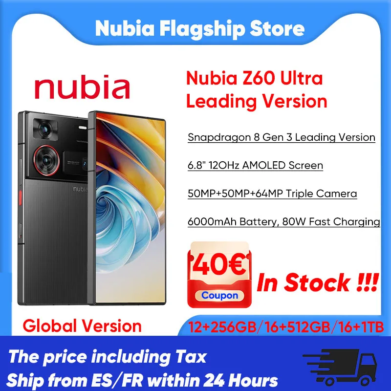 ZTE Nubia Z60 Ultra Leading Version Smartphone 5G Snapdragon 8 Gen 3 Leading Version 6.8 120Hz AMOLED Screen 80W Fast Charging 64MP Camera NFC