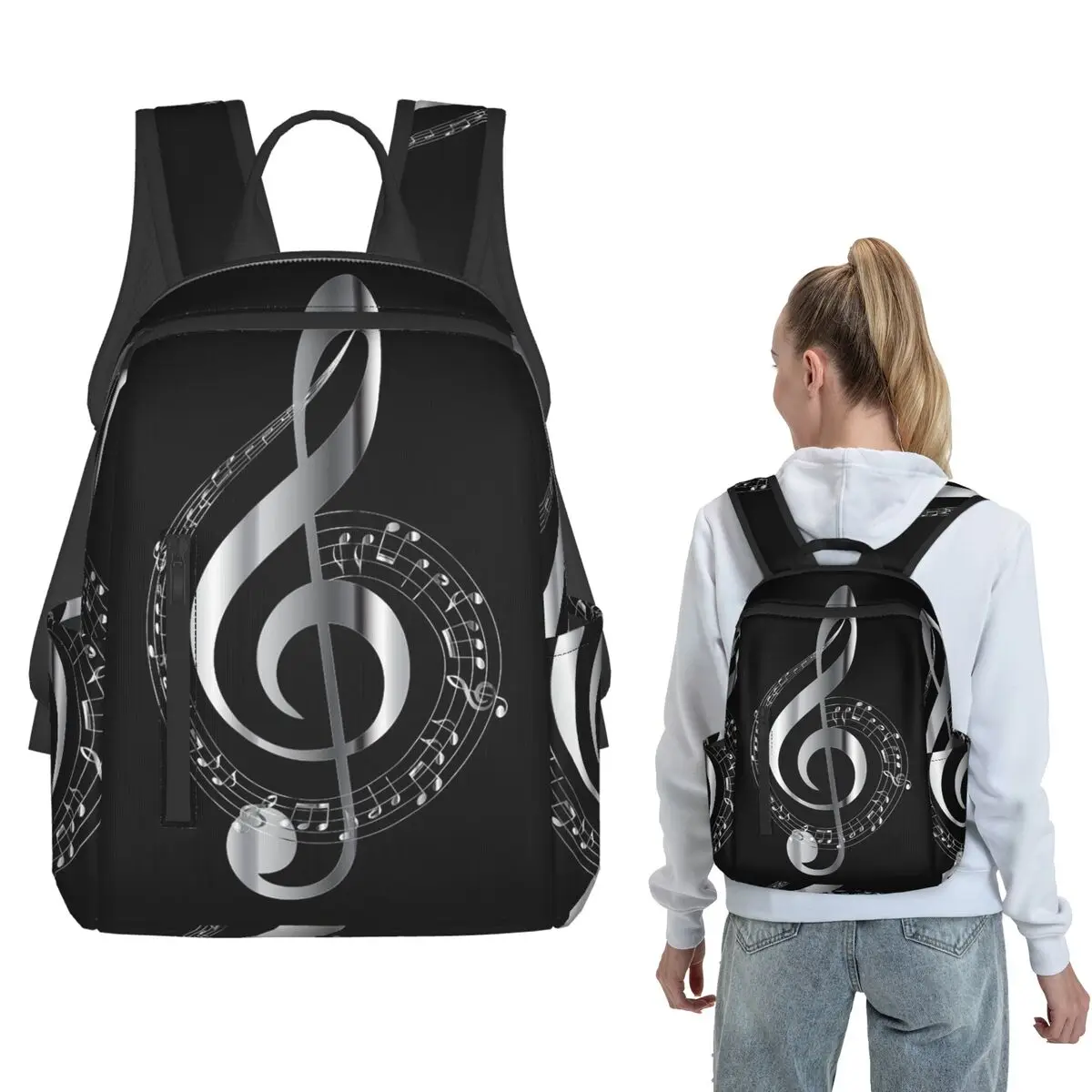 

Music Themed Musical Notes Backpack Large Capacity Boys Girls BookBag School Bag Shoulder Bags for Men Women