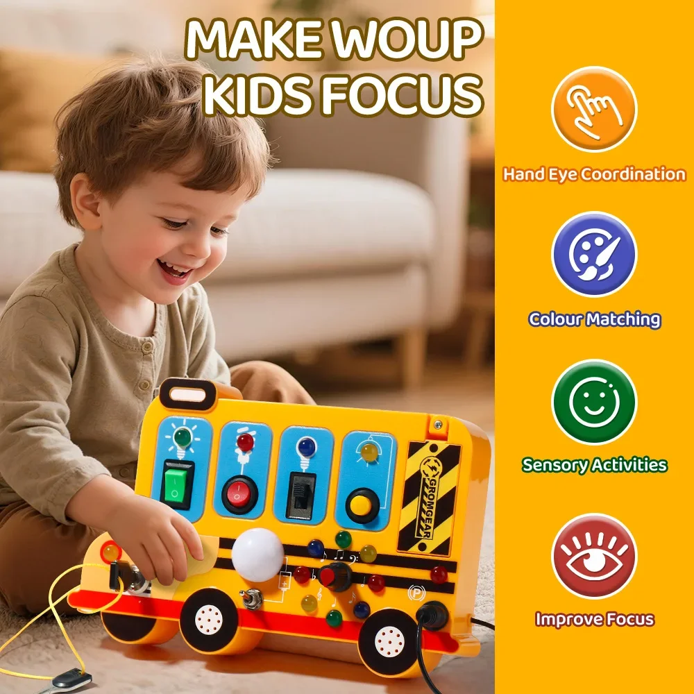 Children's Montessori LED Light Busy Board Simulation Switch Power Board Busy Light Button Puzzle Early Education Learning Toy