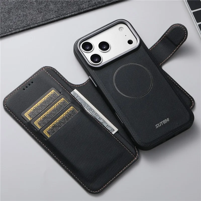 

Magnetic 2 in 1 Removable Wallet Wireless Charging Case For iPhone 17 Pro Max 13 14 15 16 Pro For Magsafe Triangle Leather Cover