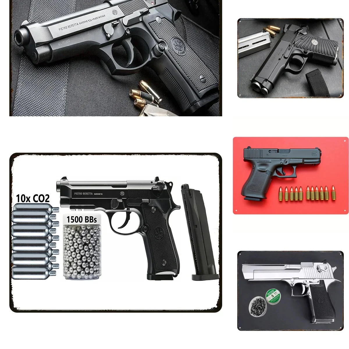 Vintage Pistol Metal Tin Sign, Decorative Wall Art for Bar, Man Cave & Garage, Retro Gun Themed Decor Plaque