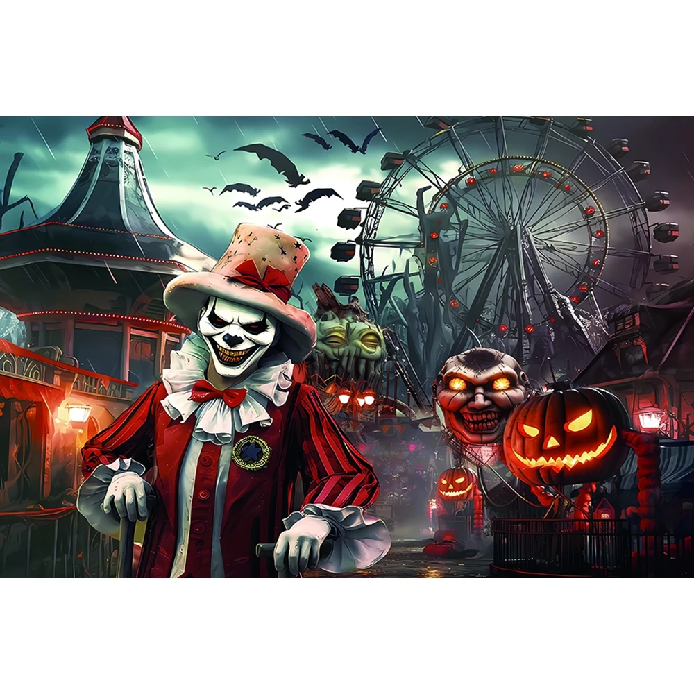 خلفية الهالوين للتصوير الفوتوغرافي الرعب السيرك كرنفال الشر المهرج مخيف بصمة الدموية الجمجمة الاطفال صورة خلفية الصورة