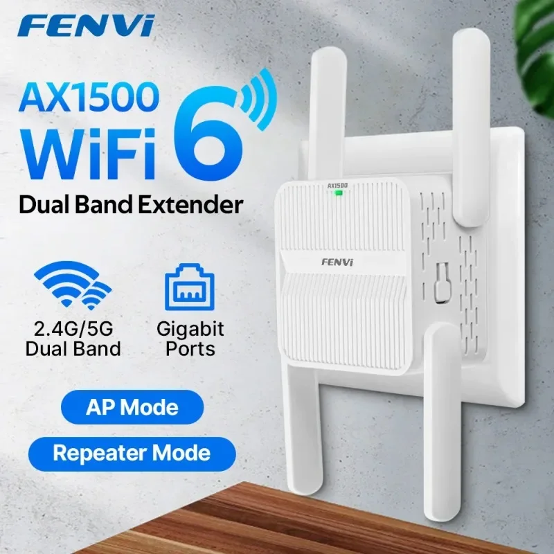 WiFi 6 AX1500 WiFi Repeater Dual Band 2.4G&5GHz Wireless Wi Fi Extender 4*2dbi 802.11AX Antenna Gigabit Network Amplifier