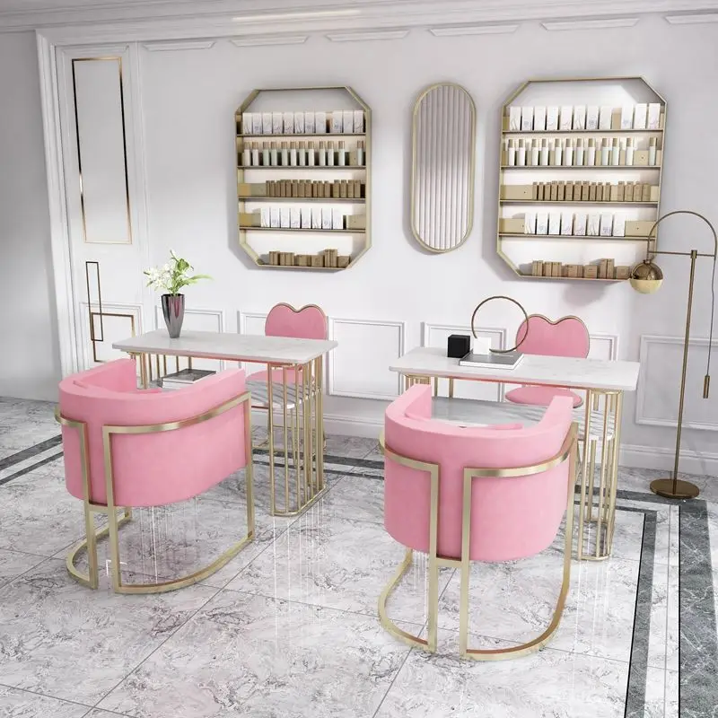 Modern Design Gold Nail Table Chair Set Double-Layer Marble Single Double Internet Celebrity Sofa Chair Special Price