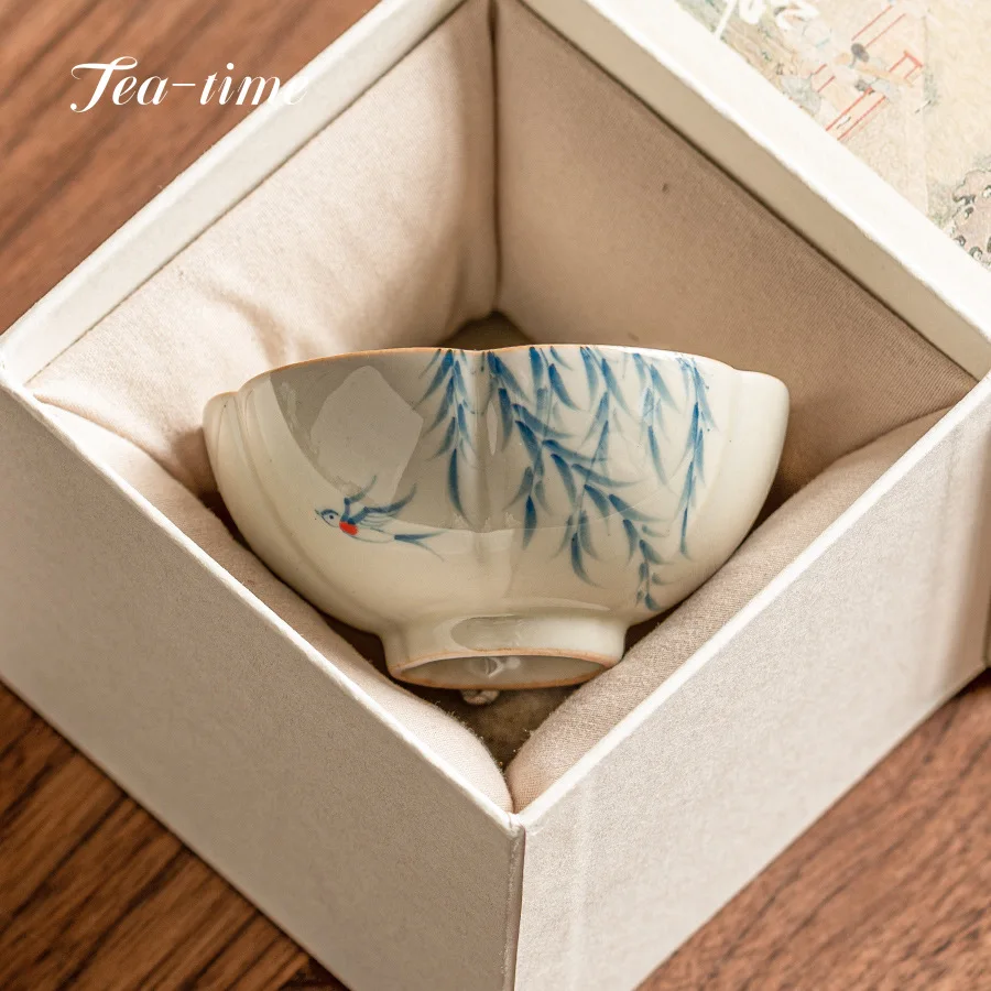 كوب شاي قديم من البتلة ، نقي مرسوم يدويًا ، كوب شاي سيراميك من بلسم الصفصاف ، رماد نبات ، كوب صغير للرائحة ، 50-