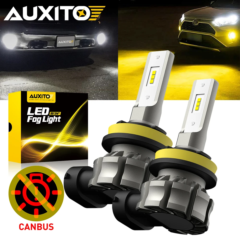 

2 шт. AUXITO противотуманные фары со светодиодной подсветкой H8 H9 H11 H10 H16JP 5202 880 H27W/1 белый/желтый янтарный Canbus противотуманные фары DRL 48 Вт высокой мощности 12 В 2000 лм CSP