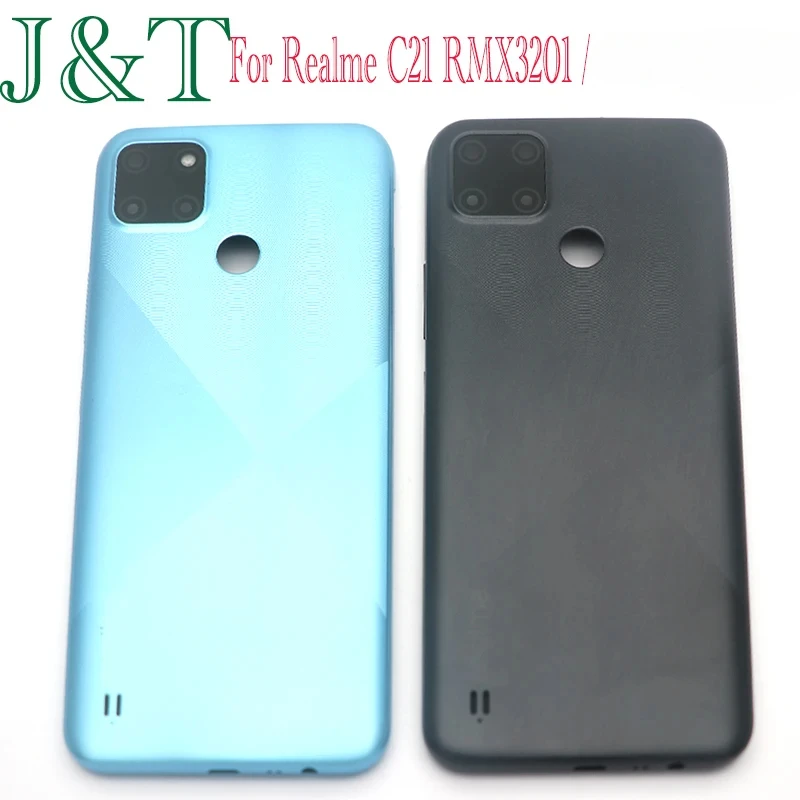 For Realme C21 RMX3201 Back Battery Cover Rear Panel Door Housing Case With Power Volume Button Replacement Parts